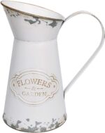 APSOONSELL Rustic White Metal Mini Milk Jug Vase, 7.87 inches tall, with an antique finish, displayed on a surface.