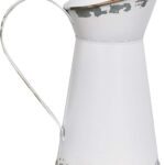 APSOONSELL Rustic White Metal Mini Milk Jug Vase, 7.87 inches tall, with an antique finish, displayed on a surface.