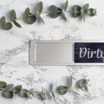Brothers Bench black and white wood rustic farmhouse dishwasher magnet showing 'CLEAN' side with a sliding indicator