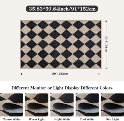 Lahome Black Diamond Checkered Easy Jute 3x5 ft area rug on a porch, showcasing its modern farmhouse pattern.