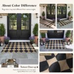 Lahome Black Diamond Checkered Easy Jute 3x5 ft area rug on a porch, showcasing its modern farmhouse pattern.