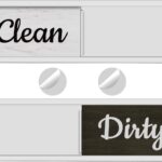 An A-silver Oxepleus Clean Dirty Dishwasher Magnet with a rustic farmhouse design, showing 'Clean' on one side.